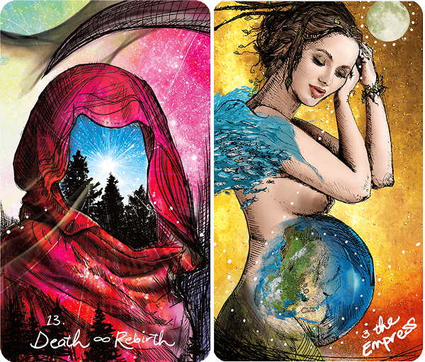 Cards of the Tarot. Death and renaissance. The Empress.