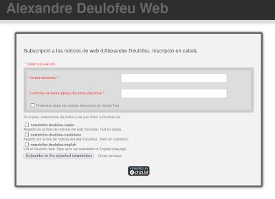 Pantalla de subscripció al web Deulofeu. Altes, baixes, modificacions. Català.